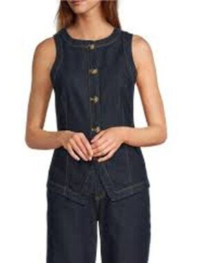NWT ANTONIO MELANI Katie Denim Round Neck Sleeveless Button Front Vest